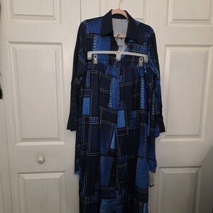 2 Piece Faux Jean Wide Leg Pantsuit With White Thread Look